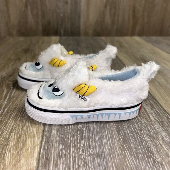 Vans Toddler Youth US Size 4.5 Slip On V Yeti White Blue Fuzzy Sneaker Shoes - Picture 5 of 11